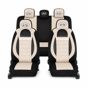 Set Huse Scaune Universale Racing, Bej cu Negru Personalizate cu Hyundai