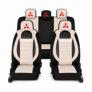 Set Huse Scaune Universale Racing, Bej cu Negru Personalizate cu Mitsubishi