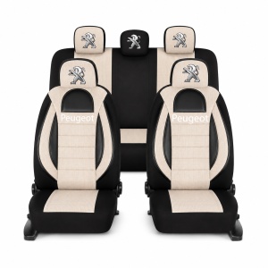 Set Huse Scaune Universale Racing, Bej cu Negru Personalizate cu Peugeot