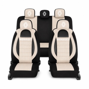 Set Huse Scaune Universale Racing, Bej cu Negru Personalizate cu Renault Nou
