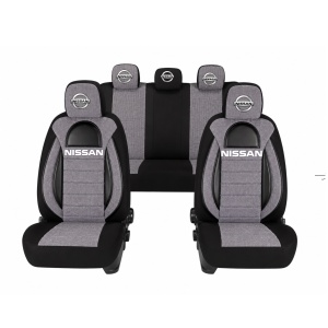 Set Huse Scaune Universale Racing, Gri cu Negru Personalizate cu Nissan