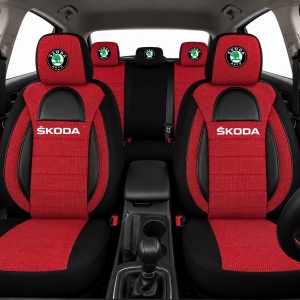 Set Huse Scaune Universale Racing, Visiniu cu Negru Personalizate cu Skoda - Img 2