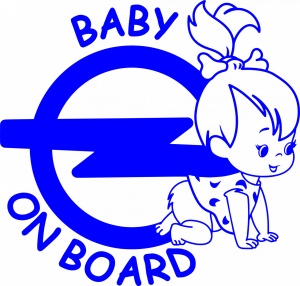 Sticker auto Baby on board opel fetita, 17x15cm, albastru