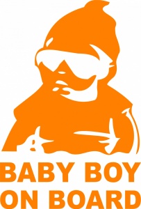 Sticker auto "Baby on board simpatic'', 18x12cm, portocaliu