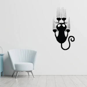 Sticker Autocolant Decorativ de Perete Pisica, 47×24 cm, Negru, Oracal - Img 3