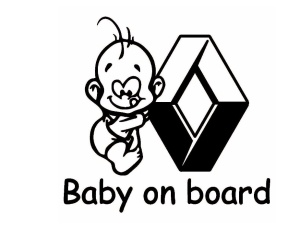 Sticker decorativ auto, logo Renault, Baby on Board 15x12 cm, Creative Rey®