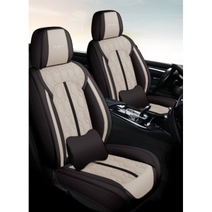 Huse auto premium 5 locuri Carguard Deluxe piele ecologică perforată - negru - crem - Img 3
