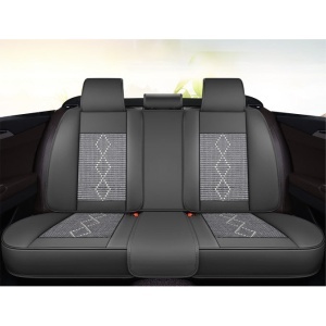 Huse auto premium 5 locuri Carguard Deluxe piele ecologică perforată și textil - negru - alb - Img 3