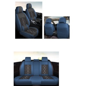 Huse auto premium 5 locuri Carguard Deluxe piele ecologică perforată și textil - negru - albastru închis - Img 3