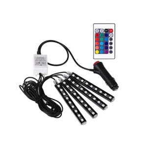 Kit 4 Benzi LED RGB Multicolor pentru Iluminat Interior Auto cu Telecomanda, Alimentare la Bricheta 12V