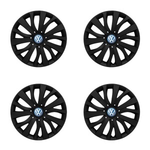 Set 4 capace roti 16 inch (R16) compatibile Volkswagen, Model - 432 Black Edition, Sigla Albastra - Img 2