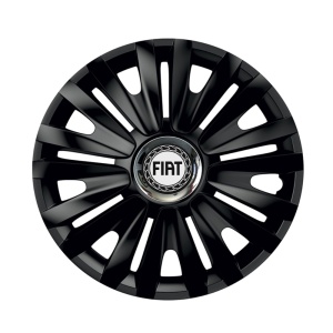 Set 4 capace roti Negre Cu Inel Cromat Royal R16 pentru gama auto Fiat - Img 1