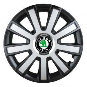 Set 4 capace roti Silver/black cu inel cromat R14 pentru gama auto Skoda - Img 1