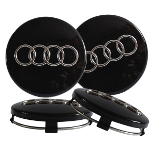 Set 4 capacele roti 60 mm Audi, pentru jante aliaj, Negru, chrom
