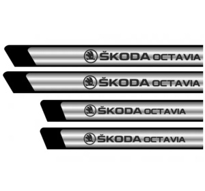 Set 4 stickere protectii praguri gri pentru Skoda Octavia crom - Img 2