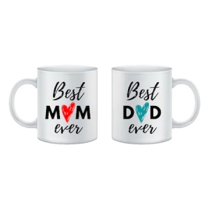 Set cani personalizate pentru parinti, Best mom ever si Best dad ever, 320ml