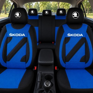 Set Huse Scaune Universale Nero Albastru Personalizate cu Skoda Nou - Img 2