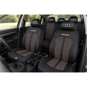 Set Huse Scaune Universale Premium Carguard Personalizate cu Audi– Negru/Bej - Img 2