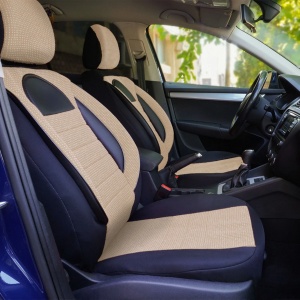 Set Huse Scaune Universale Racing, Bej cu Negru Personalizate cu Nissan - Img 3