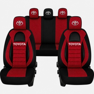 Set Huse Scaune Universale Racing, Visiniu cu Negru Personalizate cu Toyota