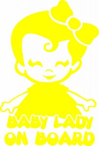 Sticker auto Baby lady on board, 21x14cm, galben