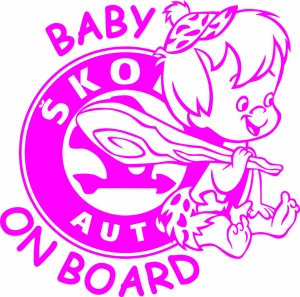 Sticker auto "Baby on board skoda baiat'', 18x18cm, roz