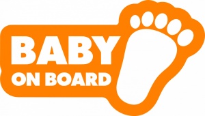 Sticker auto Baby on board, talpa bebelus, 23x13cm, portocaliu