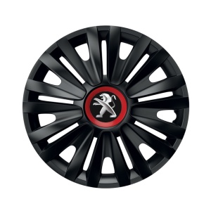 Set 4 capace roti Negre Cu Inel Rosu Royal R16 Compatibil Cu Peugeot