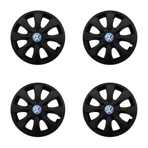Set 4 capace roti potrivite jantelor de 15 inchi (R15) compatibile VOLKSWAGEN, Model - 316 Black Edition, Sigla Albastra - Img 2