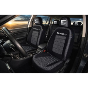Set Huse Scaune Pentru SEAT CORDOBA 2003-2009 (BANCHETA FRACTIONATA), Premium Negru/Gri - Img 2