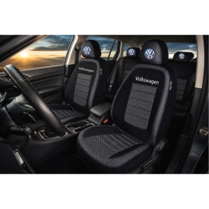 Set Huse Scaune Pentru VW T5 (2+1) TRANSPORTER VAN 2004-2015, Premium Negru/Gri - Img 2