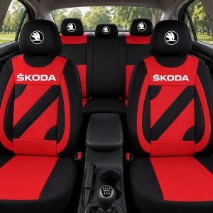 Set Huse Scaune Universale Nero Rosu Personalizate cu Skoda Nou - Img 2