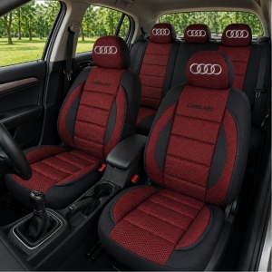 Set Huse Scaune Universale Premium Carguard Personalizate cu Audi – Negru/Visiniu - Img 2