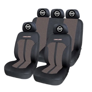 Set Huse Scaune Universale Premium Carguard Personalizate cu Nissan – Negru/Bej