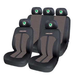 Set Huse Scaune Universale Premium Carguard Personalizate cu Skoda – Negru/Bej