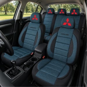 Set Huse Scaune Universale Premium Carguard Personalizate cu Mitsubishi – Negru/Albastru - Img 2