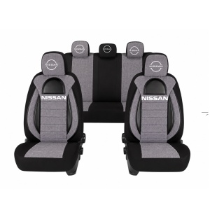 Set Huse Scaune Universale Racing, Gri cu Negru Personalizate cu Nissan Nou