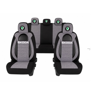 Set Huse Scaune Universale Racing, Gri cu Negru Personalizate cu Skoda