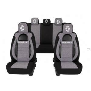 Set Huse Scaune Universale Racing, Gri cu Negru Personalizate cu Renault Nou