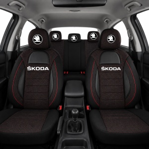 Set Huse Scaune Universale Racing Negru Personalizate cu Skoda nou - Img 2