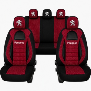 Set Huse Scaune Universale Racing, Visiniu cu Negru Personalizate cu Peugeot
