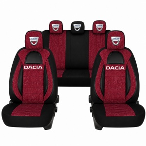 Set Huse Scaune Universale Racing, Visiniu cu Negru Personalizate cu Dacia