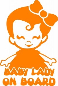 Sticker auto Baby lady on board, 21x14cm, portocaliu