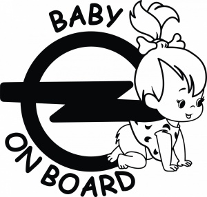 Sticker auto Baby on board opel fetita, 17x15cm, negru