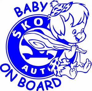 Sticker auto "Baby on board skoda baiat'', 18x18cm, albastru