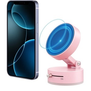 Suport Magnetic Auto pentru Telefon, cu Ventuza, Pliabil și Retractabil, Fixare prin Vid și Magnet, Rotativ 360°, Roz
