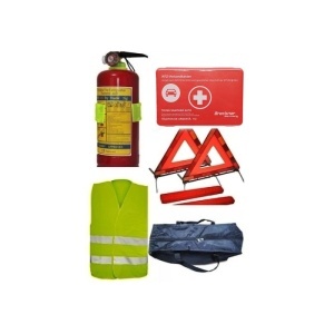 Kit siguranta auto complet Trusa cutie Rosie , 2x Triunghiuri, Stingator, Vesta, Geanta - Img 2