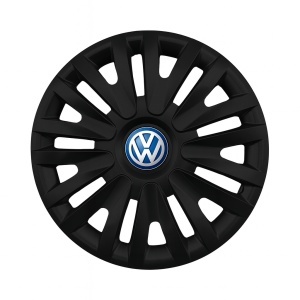 Set 4 capace roti 14 inchi (R14) compatibile Volkswagen, Model - 217 Black, Sigla Albastra Model 217 Black Model 217 Black