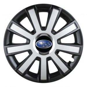 Set 4 capace roti Silver/black cu inel cromat R14 pentru gama auto Subaru - Img 1