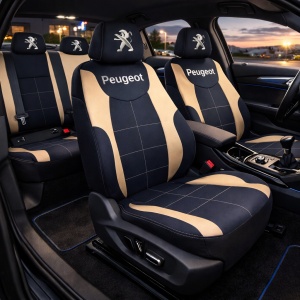 Set Huse Scaune Universale Compatibile cu Peugeot– Negru/Crem - Img 2